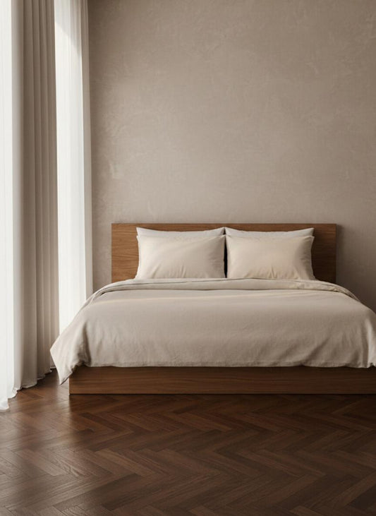 DEFLA Washed Cotton Beige Bedding Set 140x200 + 50x60 cm