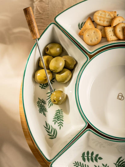 FINCAN Ceramic Serving Platter with Green Leaves 30cm