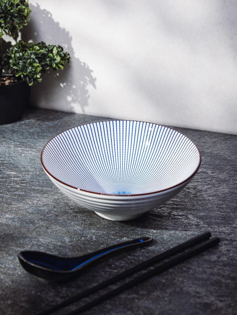 Salado Striped Ceramic Bowl with Brown Rim 21 cm