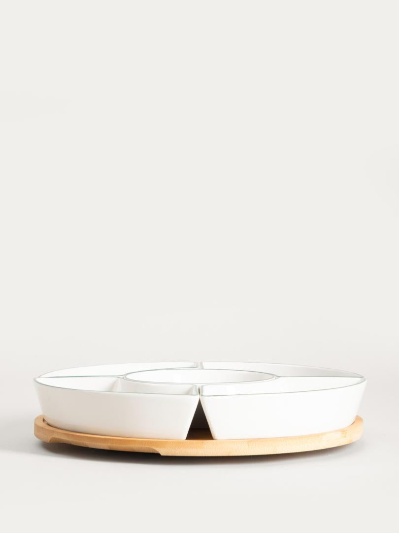 FINCAN Ceramic Serving Platter with Green Leaves 30cm