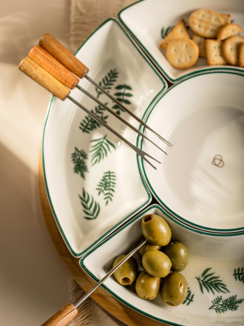 FINCAN Ceramic Serving Platter with Green Leaves 30cm