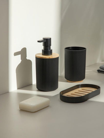 CRUZ Bathroom Set Black Dispenser and Soap Cup