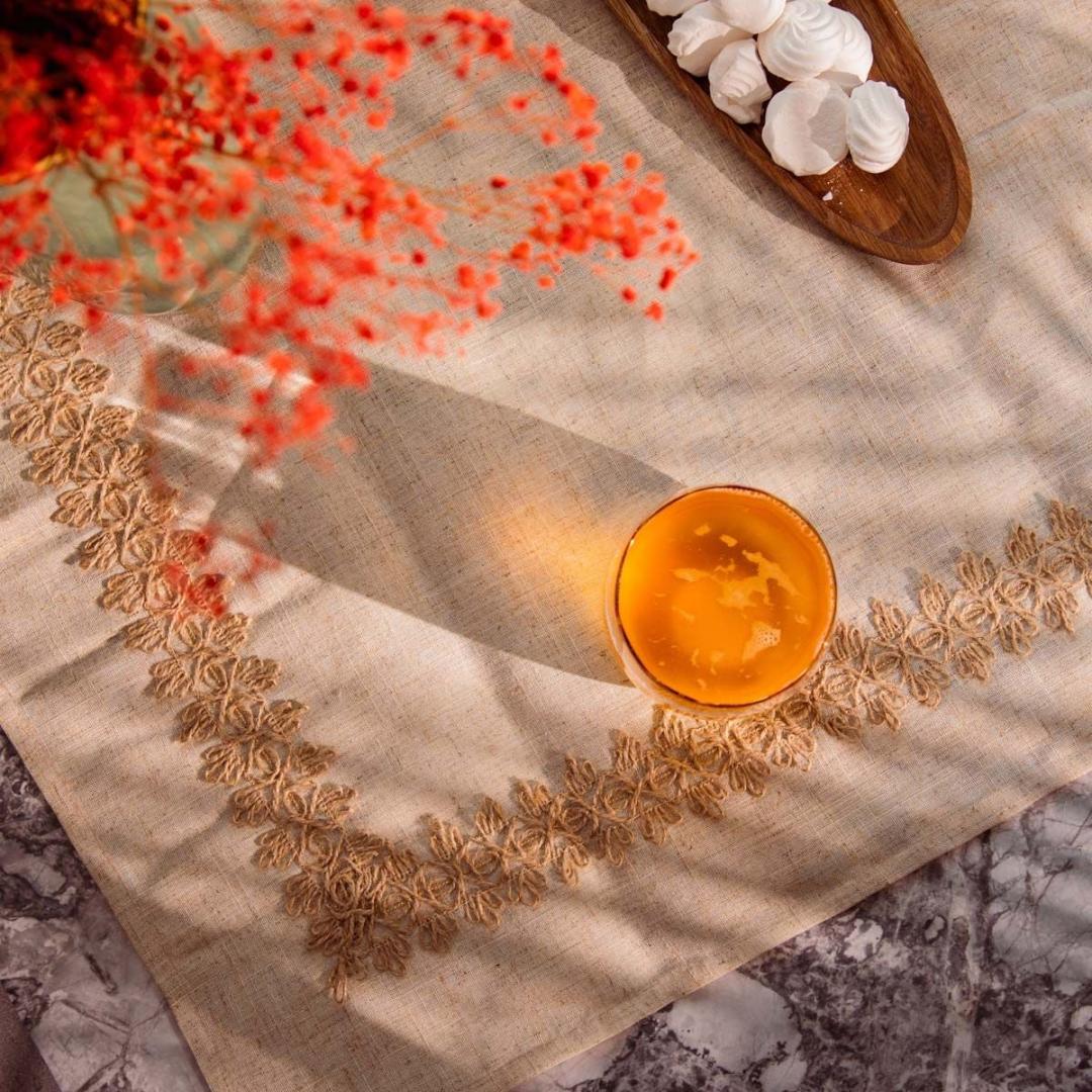 Lintilo Tablecloth with Jute Application 130x180 cm Beige