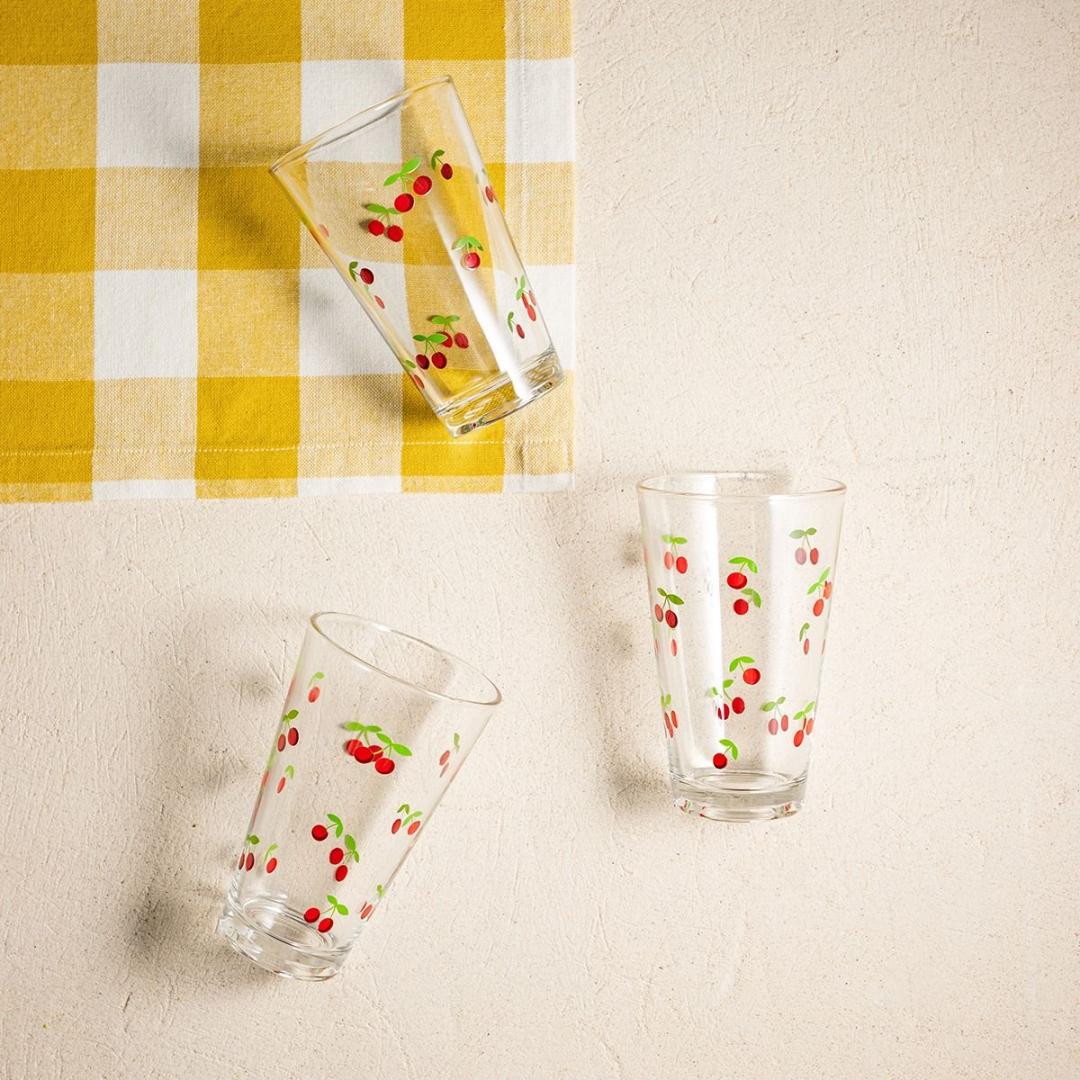TOKEN SUMMER Cherry Glass Mugs Set of 3, 0.3L Each