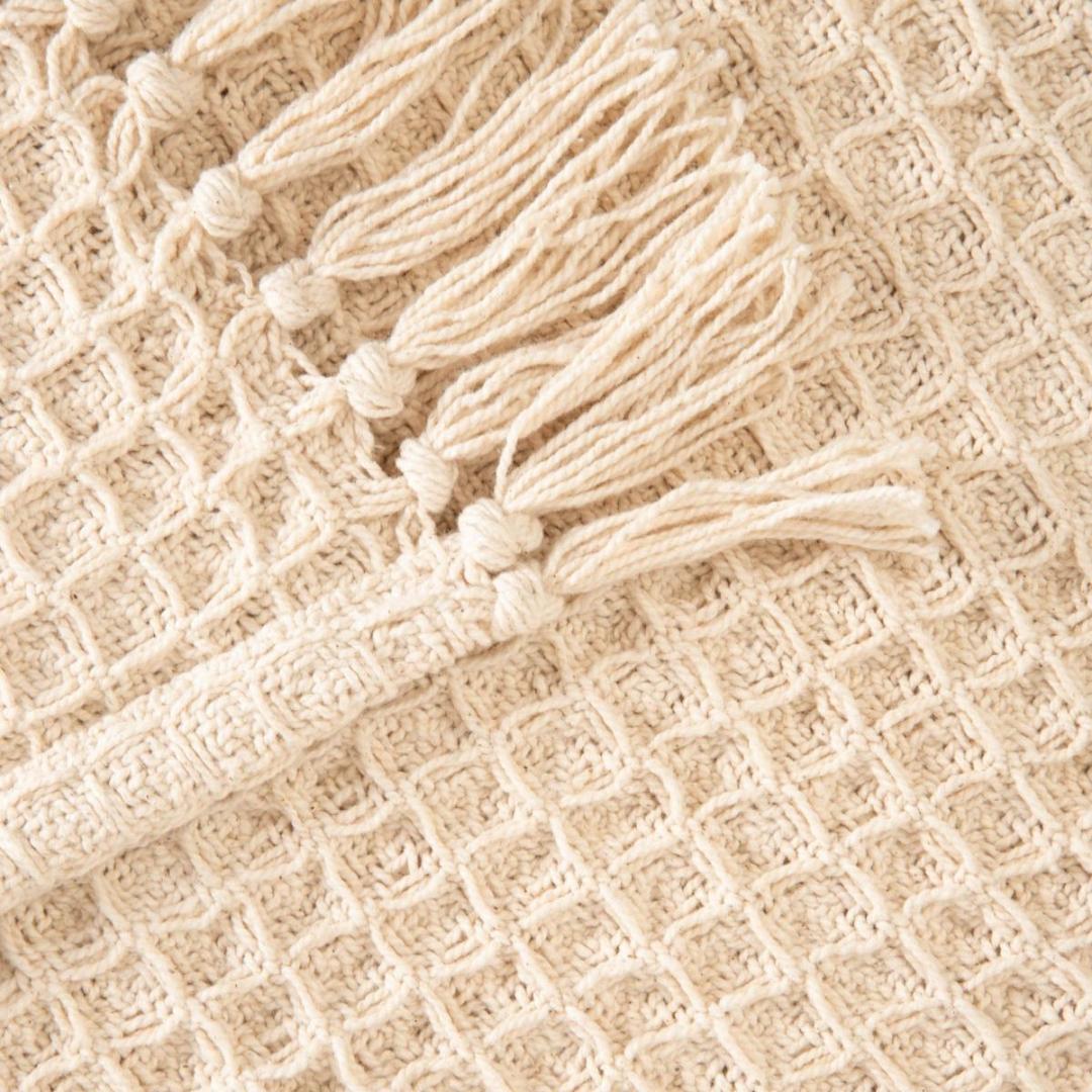 VAFFEL Fringed Natural Cotton Blanket 130x170 cm