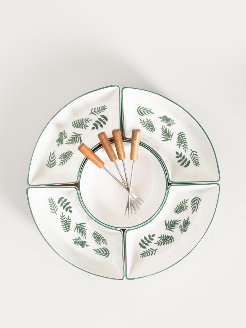 FINCAN Ceramic Serving Platter with Green Leaves 30cm