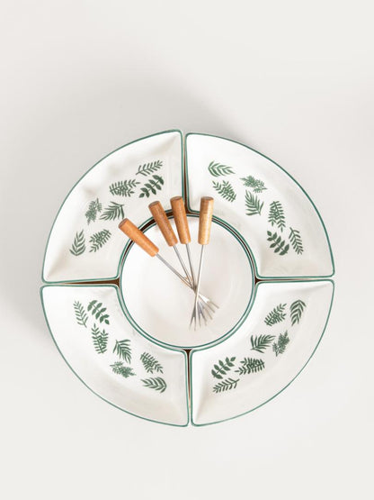 FINCAN Ceramic Serving Platter with Green Leaves 30cm