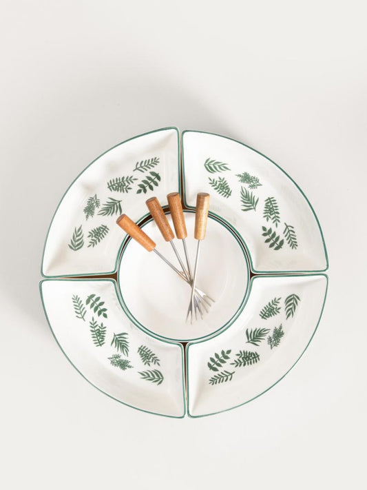FINCAN Ceramic Serving Platter with Green Leaves 30cm