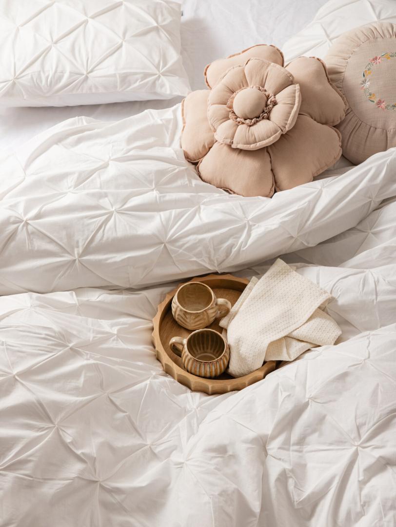 AUREA White Percale Bedding Set with Decorative Stitching 160x200 cm