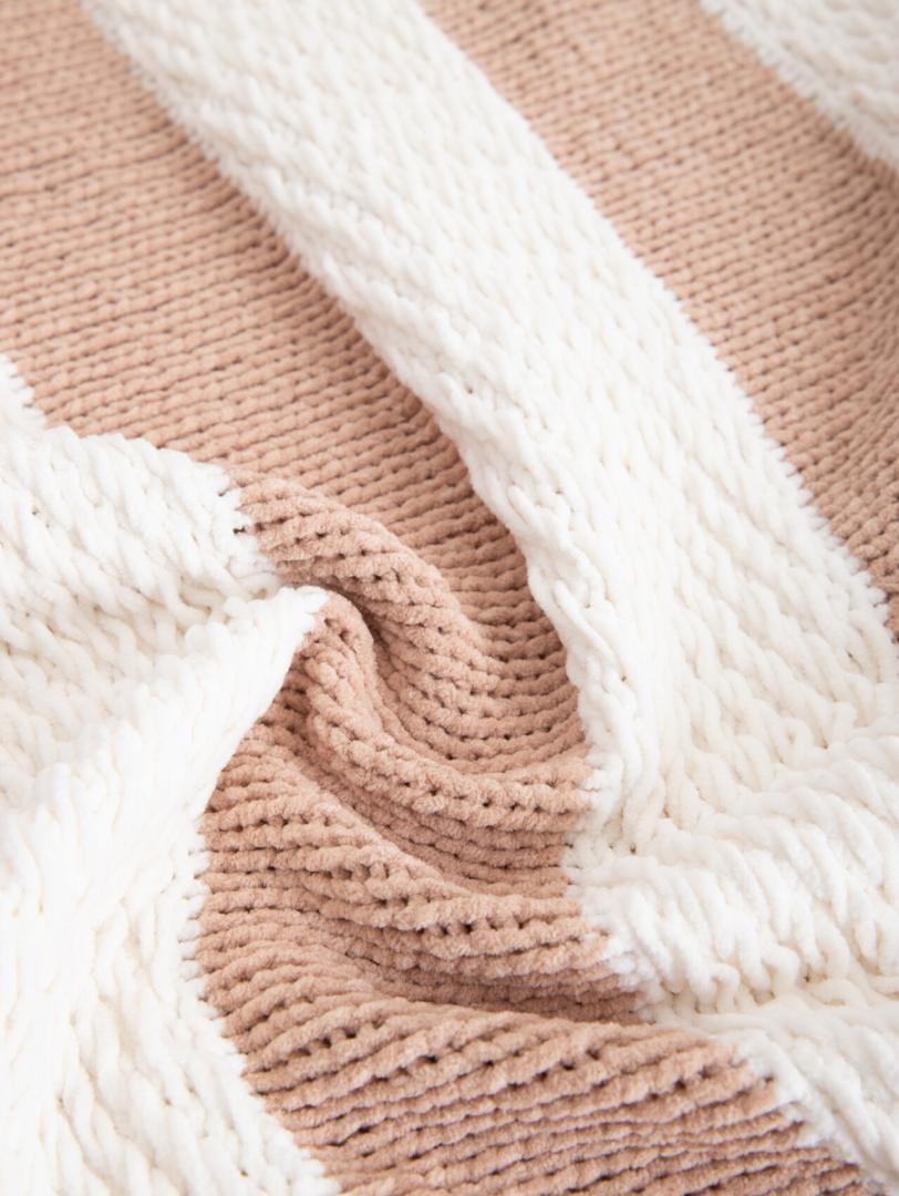 RUDENS Chenille Blanket with Beige Stripes, 130x170cm