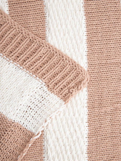 RUDENS Chenille Blanket with Beige Stripes, 130x170cm
