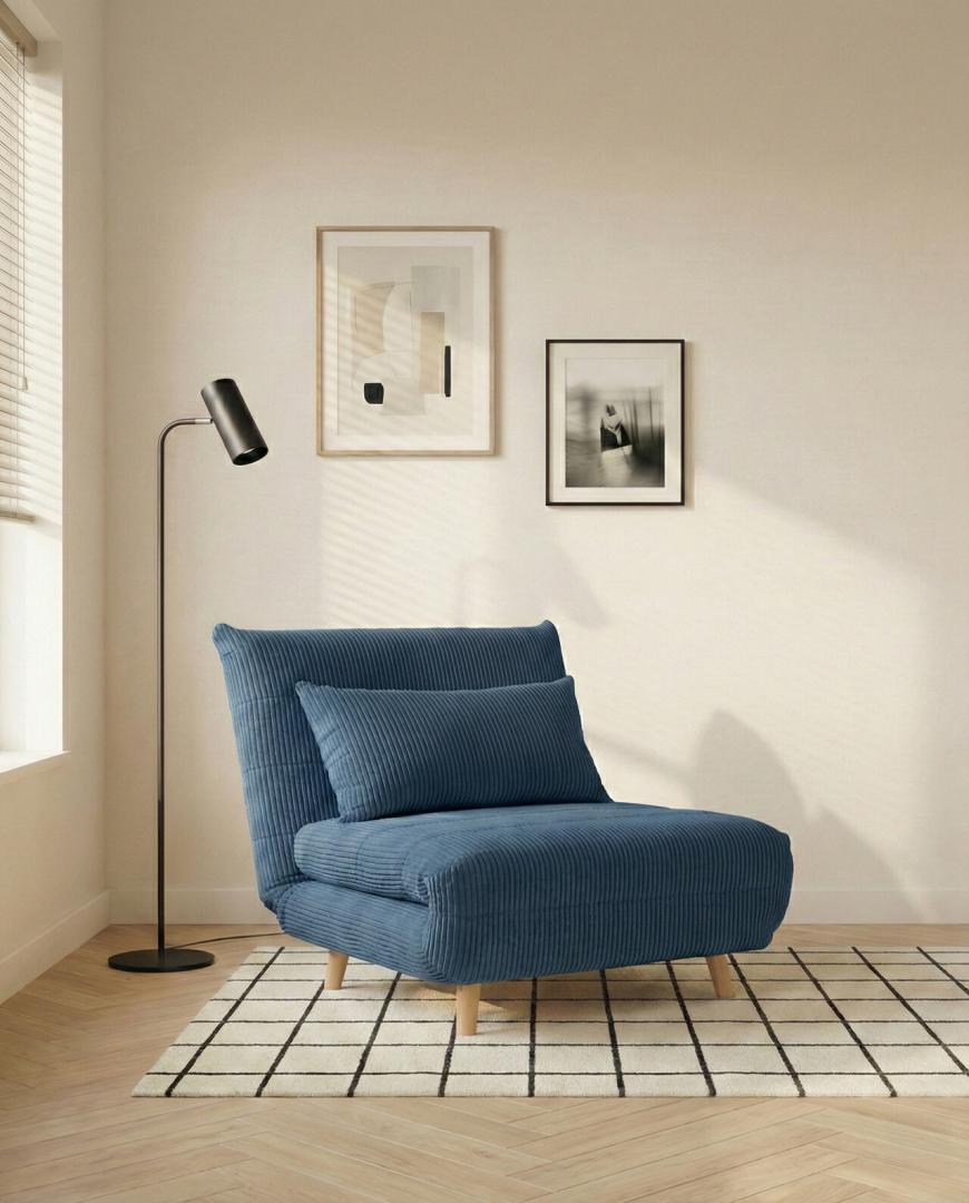 SOLACE 1-Seater Sofa with Sleeping Function Navy Blue Corduroy
