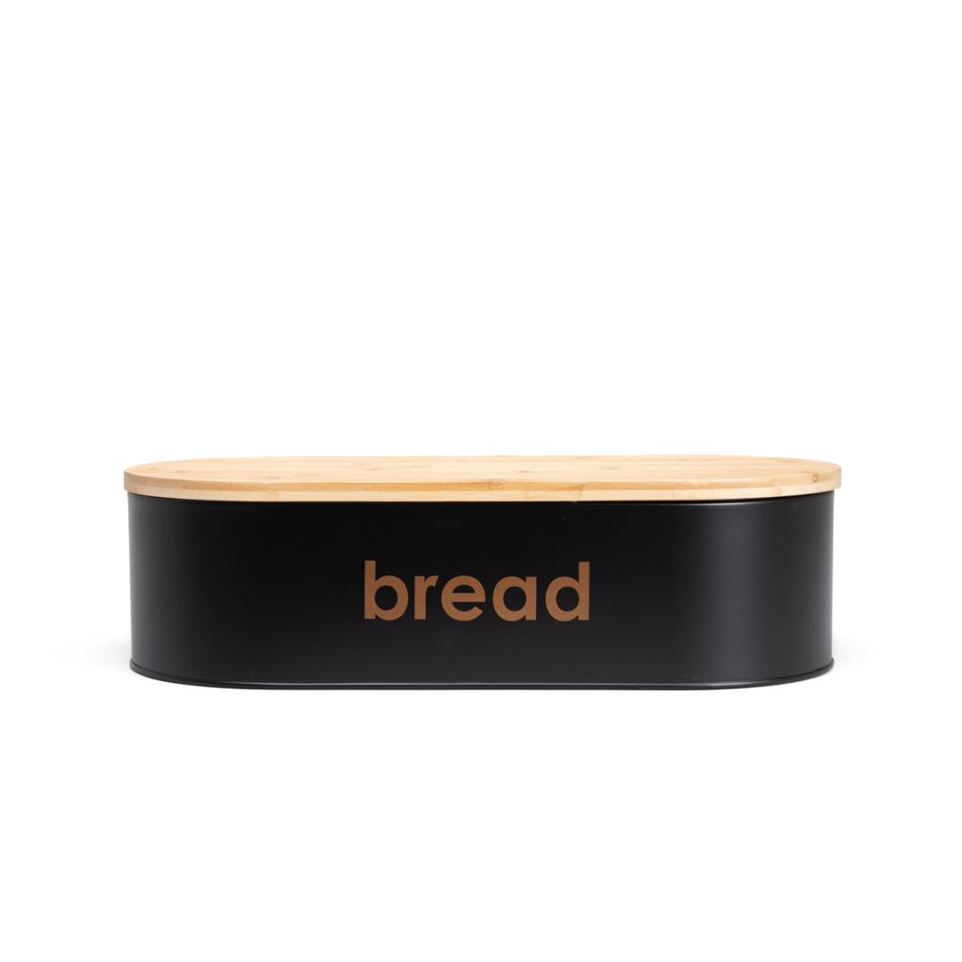 Parma Large Breadbox - Black Metal & Bamboo Bread Storage