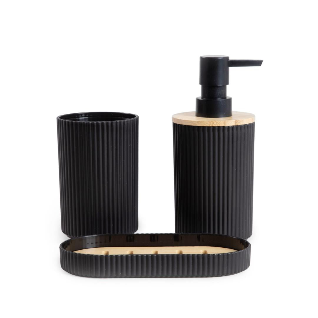 CRUZ Bathroom Set Black Dispenser and Soap Cup