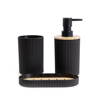 CRUZ Bathroom Set Black Dispenser and Soap Cup