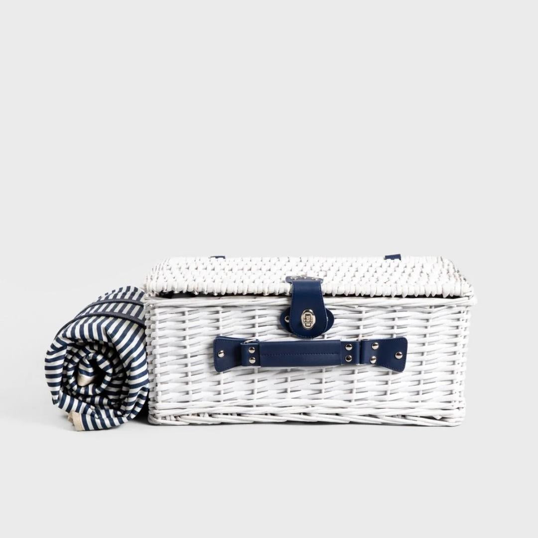 ORLANDO White Picnic Basket for 4 People with Mat 46x30x20 cm