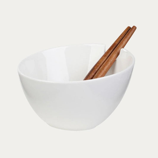 MOOKA Ceramic Salad Bowl with Utensils White 24 cm