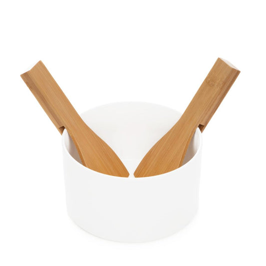B2 FINCAN Salad Bowl with Bamboo Spoons - 19x11x18 cm