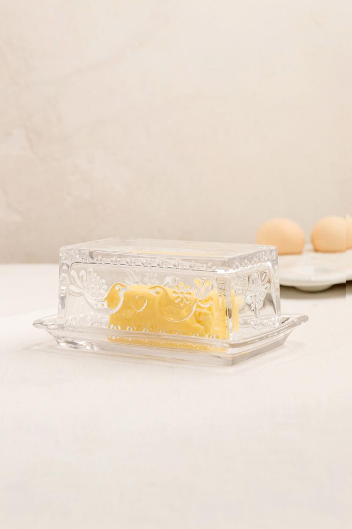 Creston Glass Butter Bowl with Bird Motif 17.5x7 cm