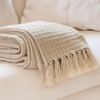 VAFFEL Fringed Natural Cotton Blanket 130x170 cm