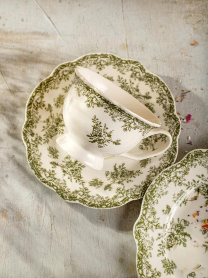 Lourry Green Ceramic Cup with Saucer 0.2L Porcelain