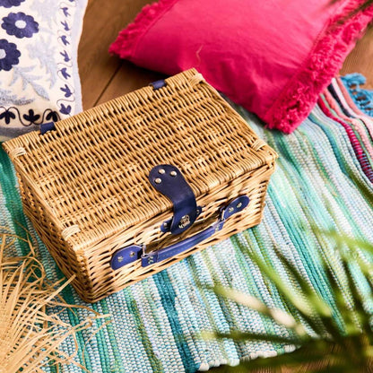 LORENZO Picnic Basket for 2 in Navy Blue Stripes 32x26x16 cm