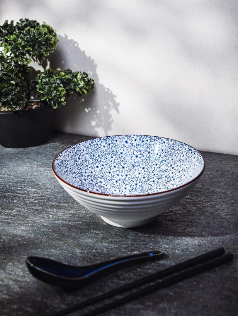 Salado Floral Ceramic Bowl with Brown Rim - 21 cm