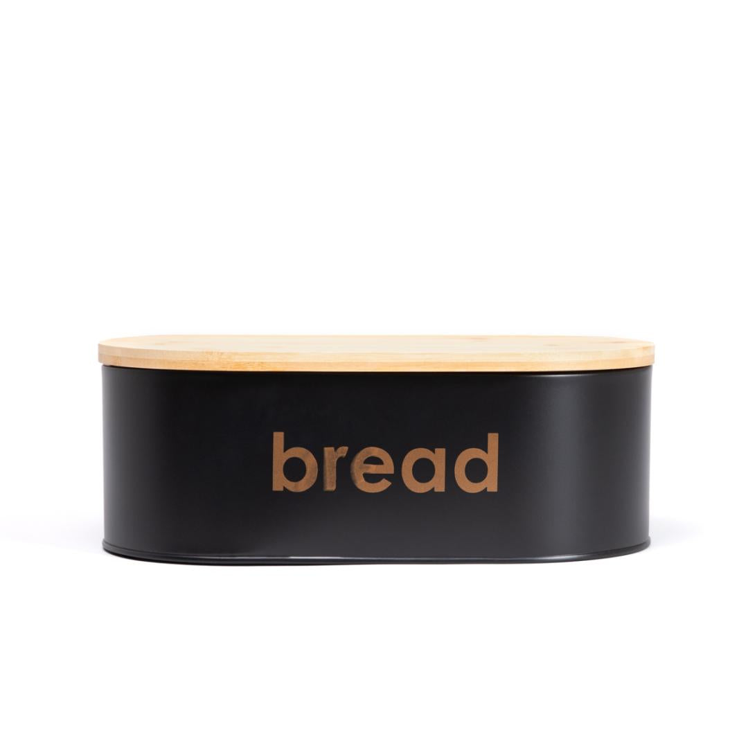 Parma Small Breadbox - Black Metal & Bamboo Bread Storage