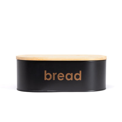 Parma Small Breadbox - Black Metal & Bamboo Bread Storage