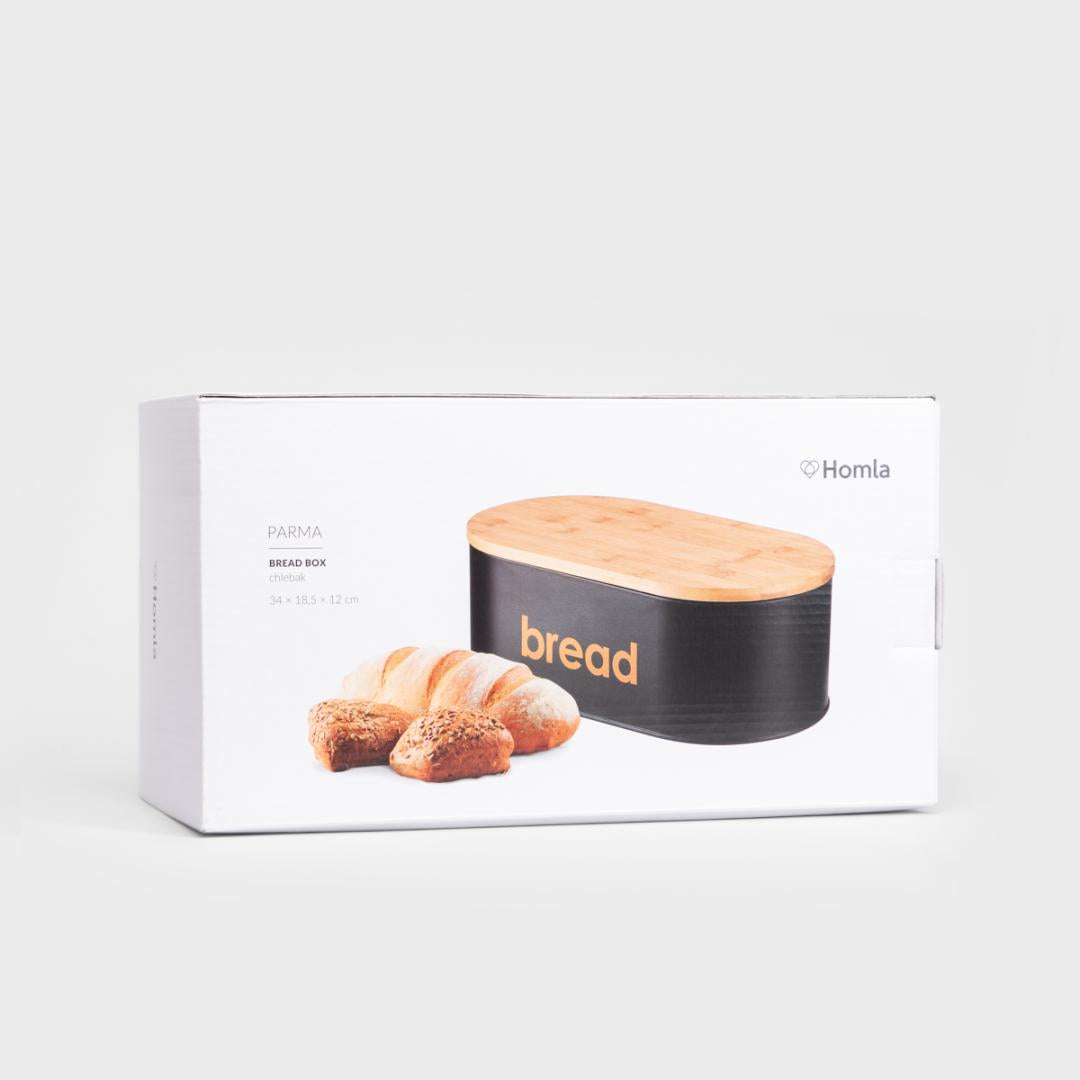 Parma Small Breadbox - Black Metal & Bamboo Bread Storage
