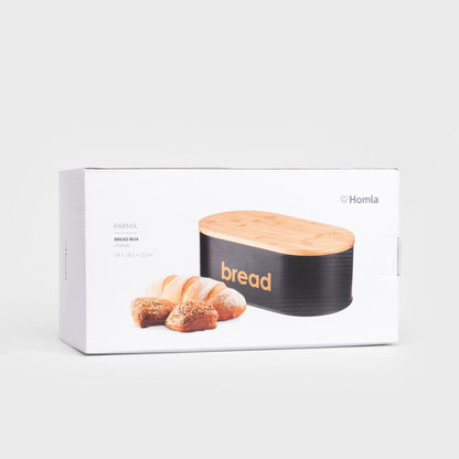 Parma Small Breadbox - Black Metal & Bamboo Bread Storage
