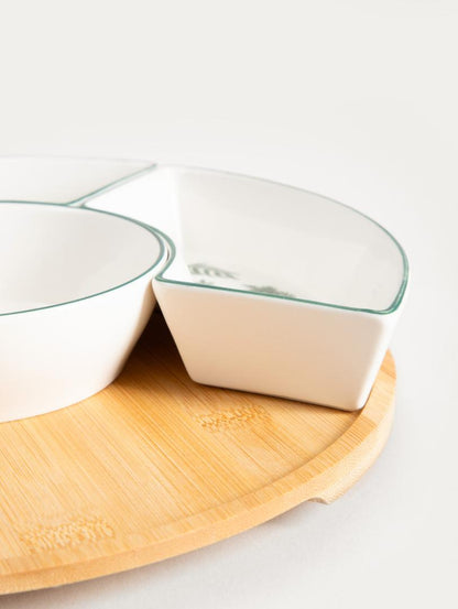 FINCAN Ceramic Serving Platter with Green Leaves 30cm