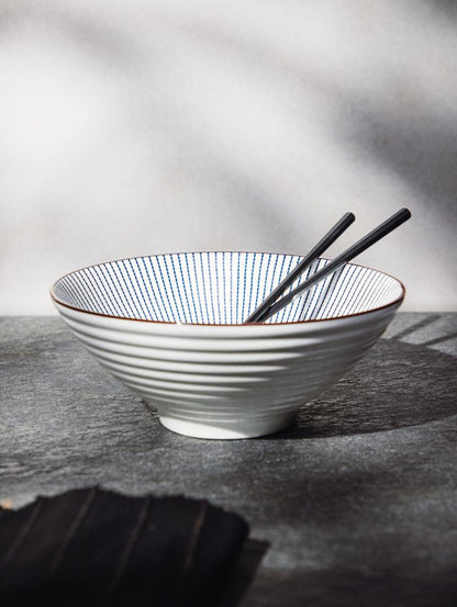 Salado Striped Ceramic Bowl with Brown Rim 21 cm