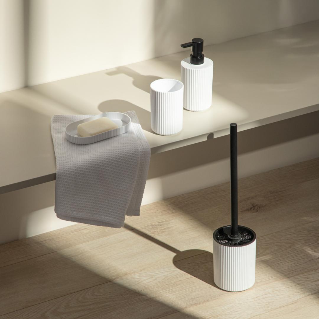 AGUA Bathroom Set - Dispenser, Cup & Toilet Brush White