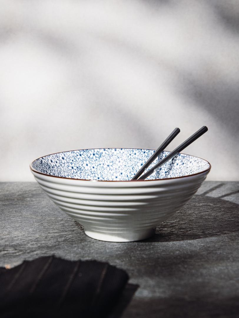 Salado Floral Ceramic Bowl with Brown Rim - 21 cm
