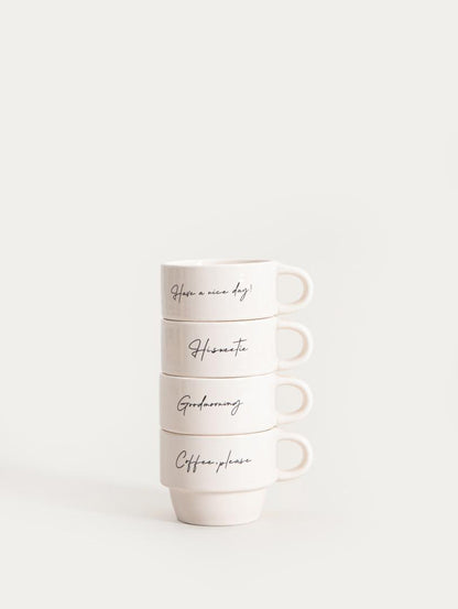 Mug set VITI Ceramic Mug Set of 4 with Inscriptions