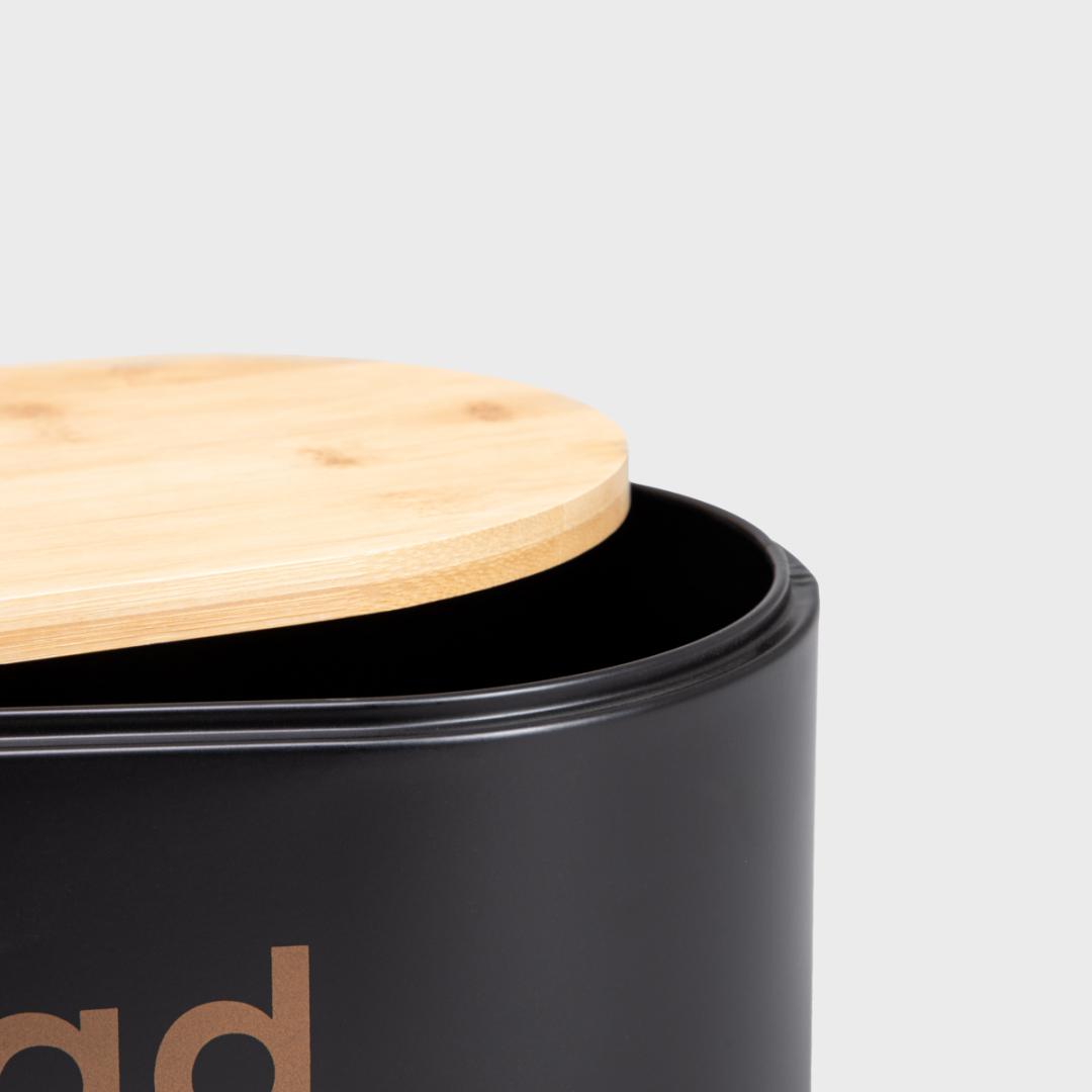 Parma Small Breadbox - Black Metal & Bamboo Bread Storage