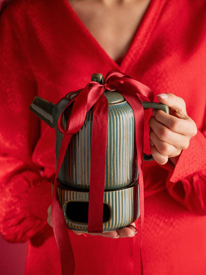 Mirande Green Ceramic Pitcher with Warmer 0.95L