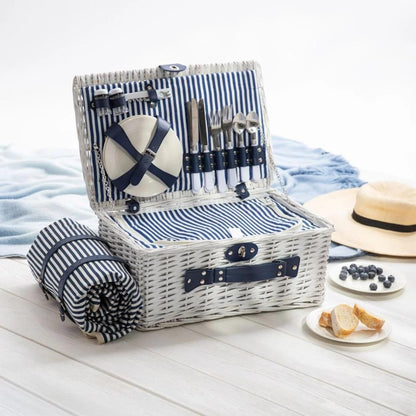 ORLANDO White Picnic Basket for 4 People with Mat 46x30x20 cm