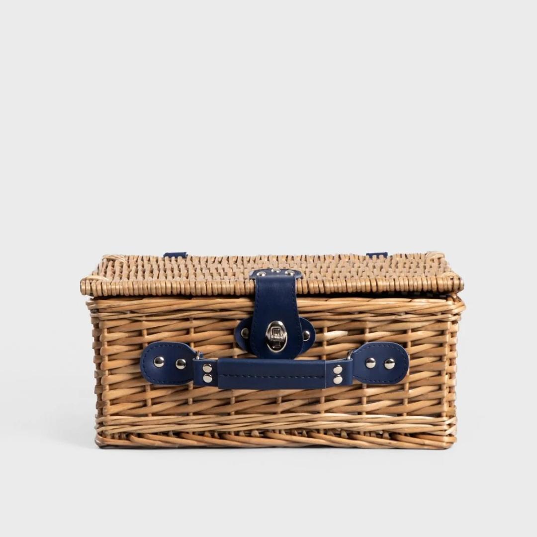 LORENZO Picnic Basket for 2 in Navy Blue Stripes 32x26x16 cm