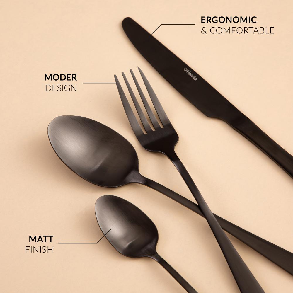 LUGANO Black Cutlery Set 24 Pieces