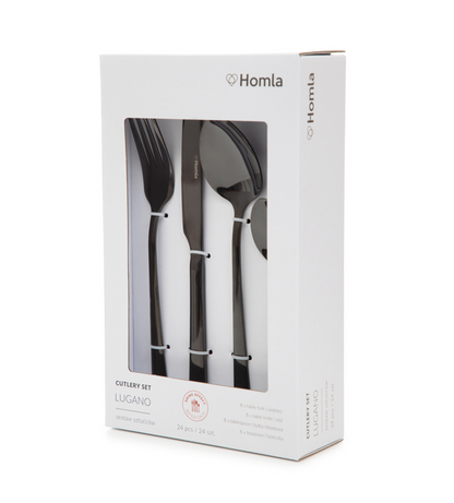 LUGANO Black Cutlery Set 24 Pieces