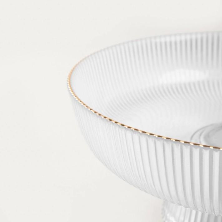 LYNN Large Fluted Glass Serving Bowl with Gold Rim