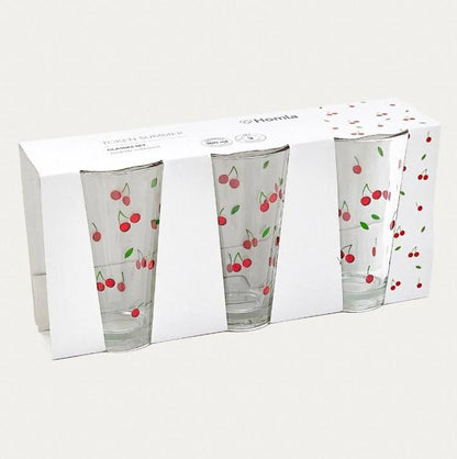 TOKEN SUMMER Cherry Glass Mugs Set of 3, 0.3L Each