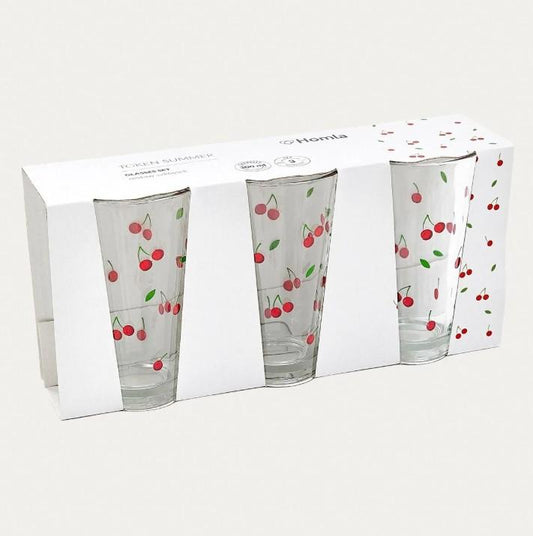 TOKEN SUMMER Cherry Glass Mugs Set of 3, 0.3L Each
