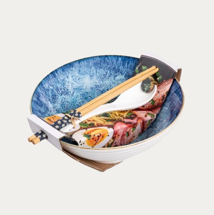 Ramen set SALADO Blue and Brown Ceramic Ramen Bowl Set - 21 cm