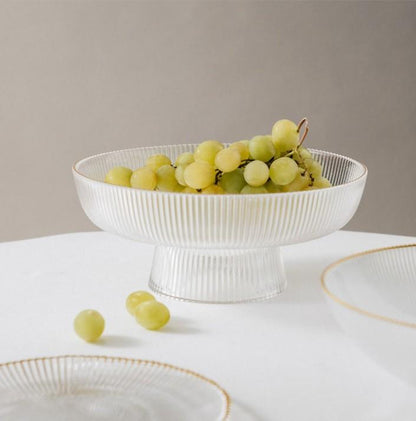 LYNN Large Fluted Glass Serving Bowl with Gold Rim