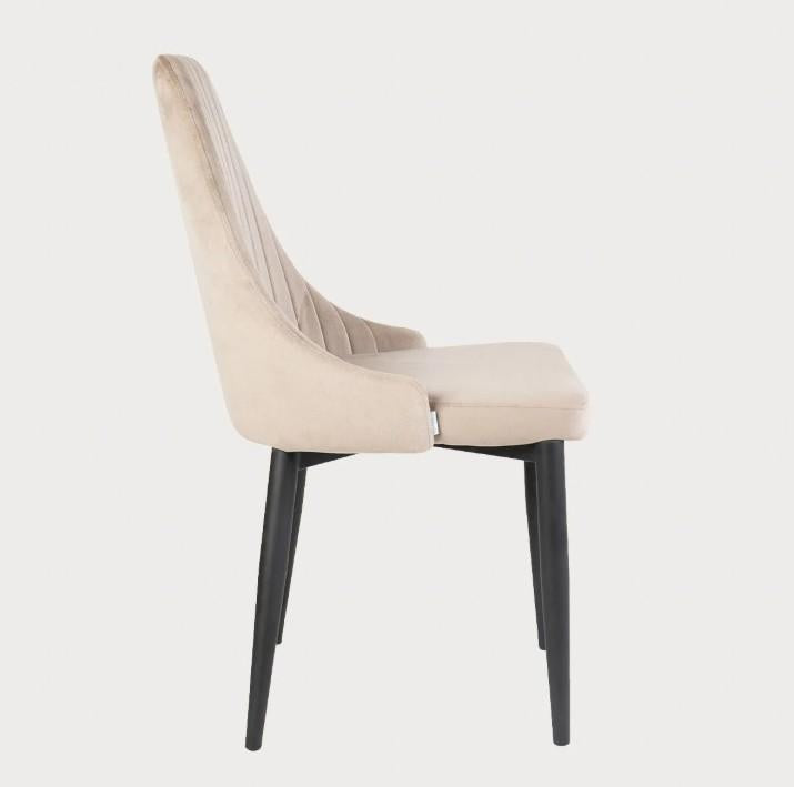 Louis Velour Beige Chair Upholstered with Black Metal Legs