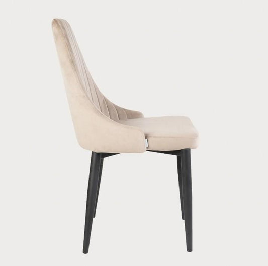 Louis Velour Beige Chair Upholstered with Black Metal Legs