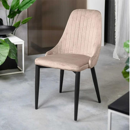 Louis Velour Beige Chair Upholstered with Black Metal Legs